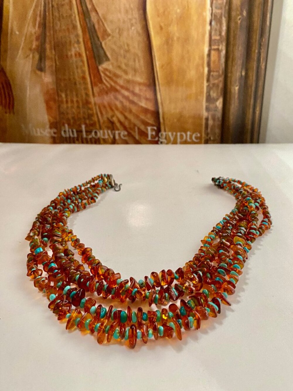 This Preloved Jay King 925 Silver Amber & Turquoise Five Strand Layered Necklace